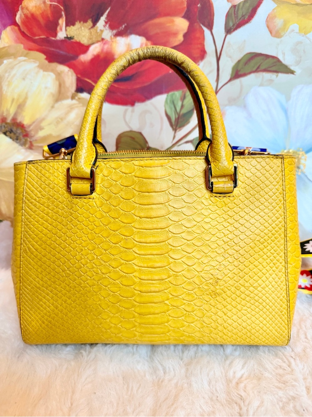 Michael Kors Preloved Croc-Embossed Leather Satchel w/Brand New Floral Strap - Picture 5 of 17
